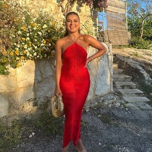 Mango Fringed Red Midi Dress
